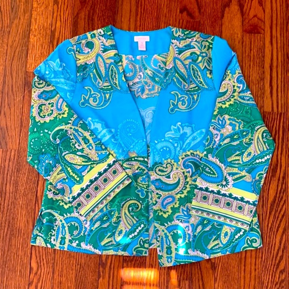 CHICO’S | Lightweight Jacket in Gorgeous Turquoise, Blue, Yellow & Green | Sz M